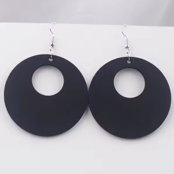 Hollow Round Big Large Wooden Dangle Ethnic Style Statement Earrings - Picture 3 of 8